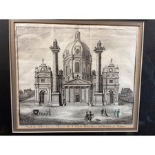 Antique Vienna Karlskirche Engraving Veduta S. Carlo Borromeo Architectural picture