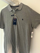 IZOD Men's Gray Solid Slim Fit Short Sleeve Collared Polo Shirt Logo L picture