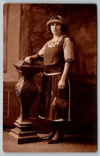 Postcard Dapper Woman Vintage Antique Purse Studio Portrait Real Photo RPPC picture