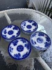 Set of 4 Antique New Wharf Pottery WALDORF Flow Blue 6