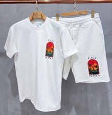 Casablanca Men’s White T-Shirt & Shorts Set Graphic Print Summer Outfit Size XXL picture
