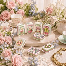 Scandi Folk Art Christmas 160 American Mahjong Tiles Pink Green Floral Cottage picture
