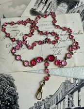Gorgeous Antique Pink Open Bezel Crystal and Gun Metal Watch Chain Necklace picture