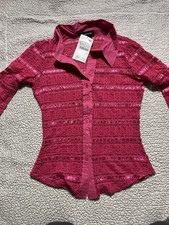 Vintage Y2K bebe Pink Sheer Lace Button Down Shirt Small NWT Made USA picture