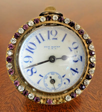 Rare 1900 New Haven Enamel+Brass w/ Paste Gems Glass Ball Clock Paperweight READ picture