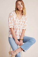 Anthopologie Moglea Danae Poplin Babydoll Blouse Size Extra Small NWT $98 picture