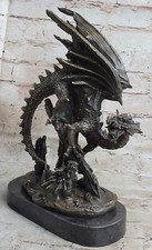 Original Art Deco Signed Fisher Mythical Myth Winged Dragon Bronze Sculpture Art picture
