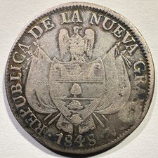1848 Colombia Nueva Granada 10 Reales Silver Rare Type Coin Plugged Nice Toning picture