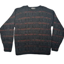 Vintage David Taylor Sweater Mens XLT Black Red Textured Knit Geometric VTG picture