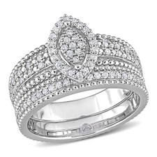 AMOUR 1/3 CT TDW Diamond Marquise Shape Cluster Bridal Set In Sterling Silver picture