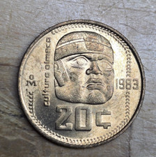 1983 Mexico 20 Centavos Coin Uncirculated Olmeca giant head picture