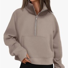 AUTOMET Womens Sweatshirt Half Zip Cropped Pullover Fleece Quarter Zipper XS picture