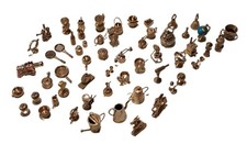 Vintage Brass Copper Miniature Lot 47pc Dollhouse Trinket Globe Scale Kettle  picture
