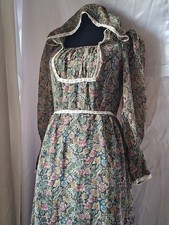 Vintage 70s Hooded Prairie Dress Floral Boho Cottagecore Lace Peasant Reinfaire picture