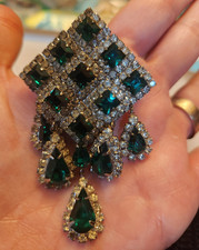 Signed Kramer of New York Emerald Waterfall Brooch • Mid‑Century Designer  picture