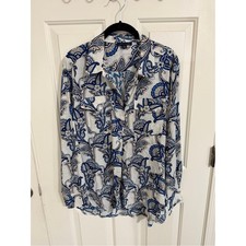 Tommy Hilfiger Womens Blue White Paisley Button Up Blouse Long Sleeve Preppy M picture