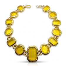 Catwalk Jon New Signed Golden Citrine Yellow Acrylic Collar Necklace Gold Tone picture