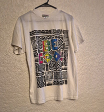 Vintage 90s Skylite Be Cool Graphic Tee Mens Medium White Tribal Geometric USA picture