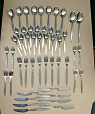 Vintage Amefa Holland Stainless Flatware 50 Pc Complete Service 8 Tulip Scroll picture