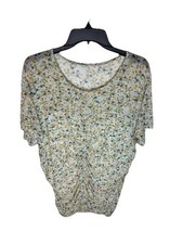 Torrid Blouse Women 4X 26 Floral Mesh Ruched Stretch Crew Neck Sweetheart NEW picture