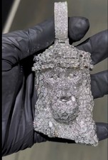 10Ct Round Cut Moissanite Men's Custom Jesus Head Pendant 14K White Gold Plated picture