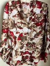 Chico's Womens Red & Tan Floral V-Neck Pullover Top Size XL (chico's 3) picture