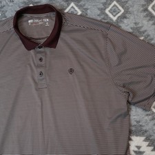 Ariat Mens AriatTEK Heat Series Striped Polo Shirt XL Burgundy White picture