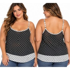 Torrid Cami Tank Top Size 2 Black White Polka Dot Chiffon Plus Size Retro New picture