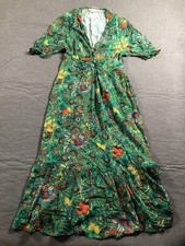 Boden Dress Womens 6 Green Floral V Neck Puff Sleeve Maxi Ruffle Boho Summer picture
