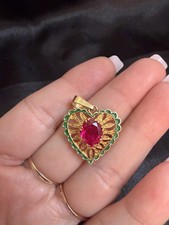 ❤️ Vintage 18k Gold Enamel Red Stone Love Heart Pendant 4.4g ❤️  picture