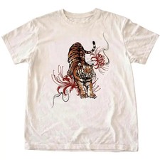 Unisex Vintage Y2K White Tiger Art Cotton Graphic T-Shirt picture