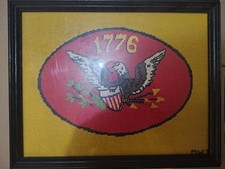 1960s Handmade 1776 American Eagle Needlepoint Professionally Framed Patriotic picture