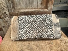 1890 Antique Old Black Wooden Hand Carved Floral Textile Block Printing Block picture