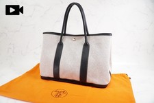 [Rank AB] HERMES Garden Party PM Toile H Leather Tote Bag Black Grey Silver 2006 picture