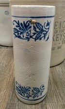Beautiful Antique Brush McCoy Blue Stencil Stoneware Crock Rolling Pin Barrel  picture