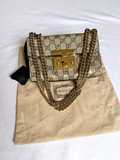 Gucci GG Monogram Small Shoulder Bag Gold Chain Strap Push Lock w/ Dust Bag picture
