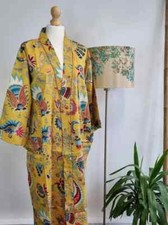 Indian Vintage 100% Cotton Long Beach Maxi Kaftan Dress One Size Caftan Kimono picture