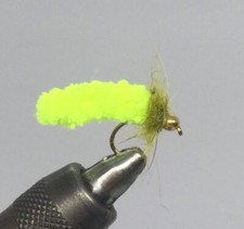 One Dozen (12) - Tungsten Beadhead Mopfly - Chartreuse picture