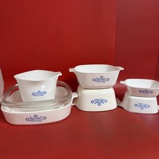 Set lot 7 piece Corning Ware Cornflower 6 dishes / 1 lids - wear on most picture