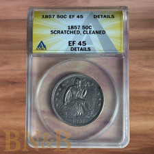 1857 Seated Liberty Silver Half Dollar ANACS EF45 Details picture