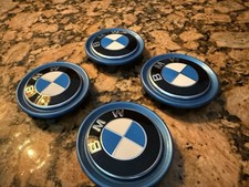 four BLUE OEM Center Caps For many bMW Vehicles 68 MM Diameter picture