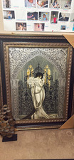 Large Framed Woman in White Gown & Chandelier Handmade Oil Painting 5x4 ft picture