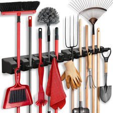 Home it - 2 Pack Mop and Broom Holder Wall Mount Heavy Duty 5 Slots 4 Hooks picture