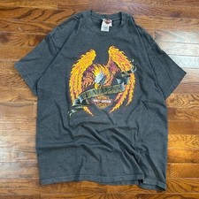 Vintage Y2K Harley Davidson Flames Biker Graphic T-Shirt Gray Mens XL Eagle picture
