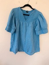 Talbots Light Blue Smocked Yoke Short Sleeve Lakeside Blouse Size 2XL picture