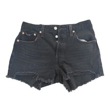 NWT Levi's Premium 501 High-Rise Shorts Black Distressed Women's Button Fly W30 picture