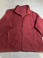 Columbia Men’s Red Fleece Jacket Full Zip Pockets Embroidered Logo Size L picture