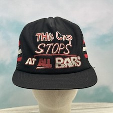 Vintage “This Cap Stops At All Bars” THREE STRIPE Snapback Adjustable Mesh Hat picture