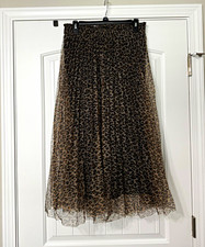 Metrowear Leopard Print Layered Mesh Midi A-Line Skirt Pull On Elastic M picture
