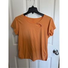 Vintage Talbots Women's Orange Short-Sleeve Top with Button Detail picture